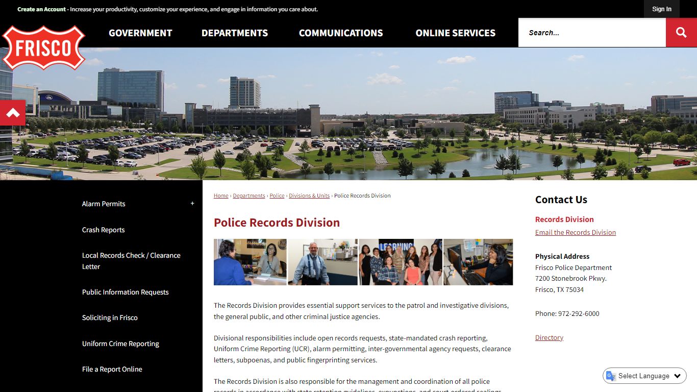 Police Records Division | Frisco, TX - Official Website