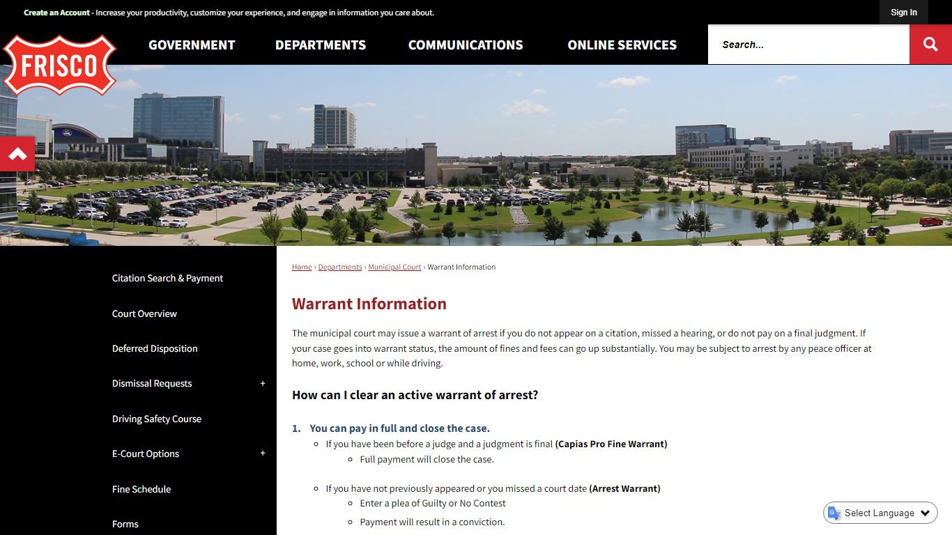 Warrant Information | Frisco, TX - Official Website