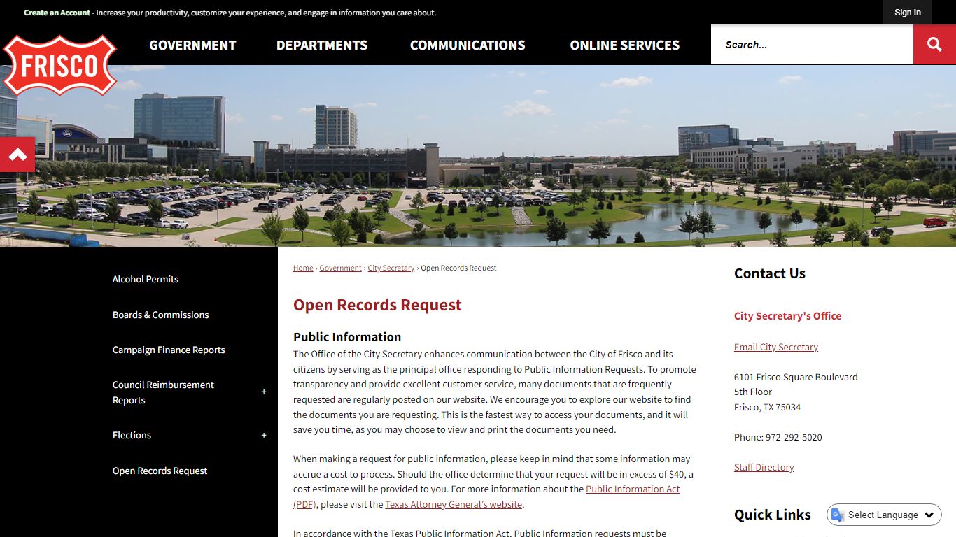 Open Records Request | Frisco, TX - Official Website